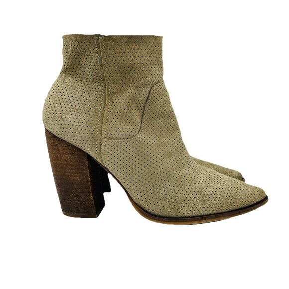 Vince Camuto Womens Boots Size 11M Tan Suede Leather Side Zip Ankle Heel Booties - Picture 1 of 13